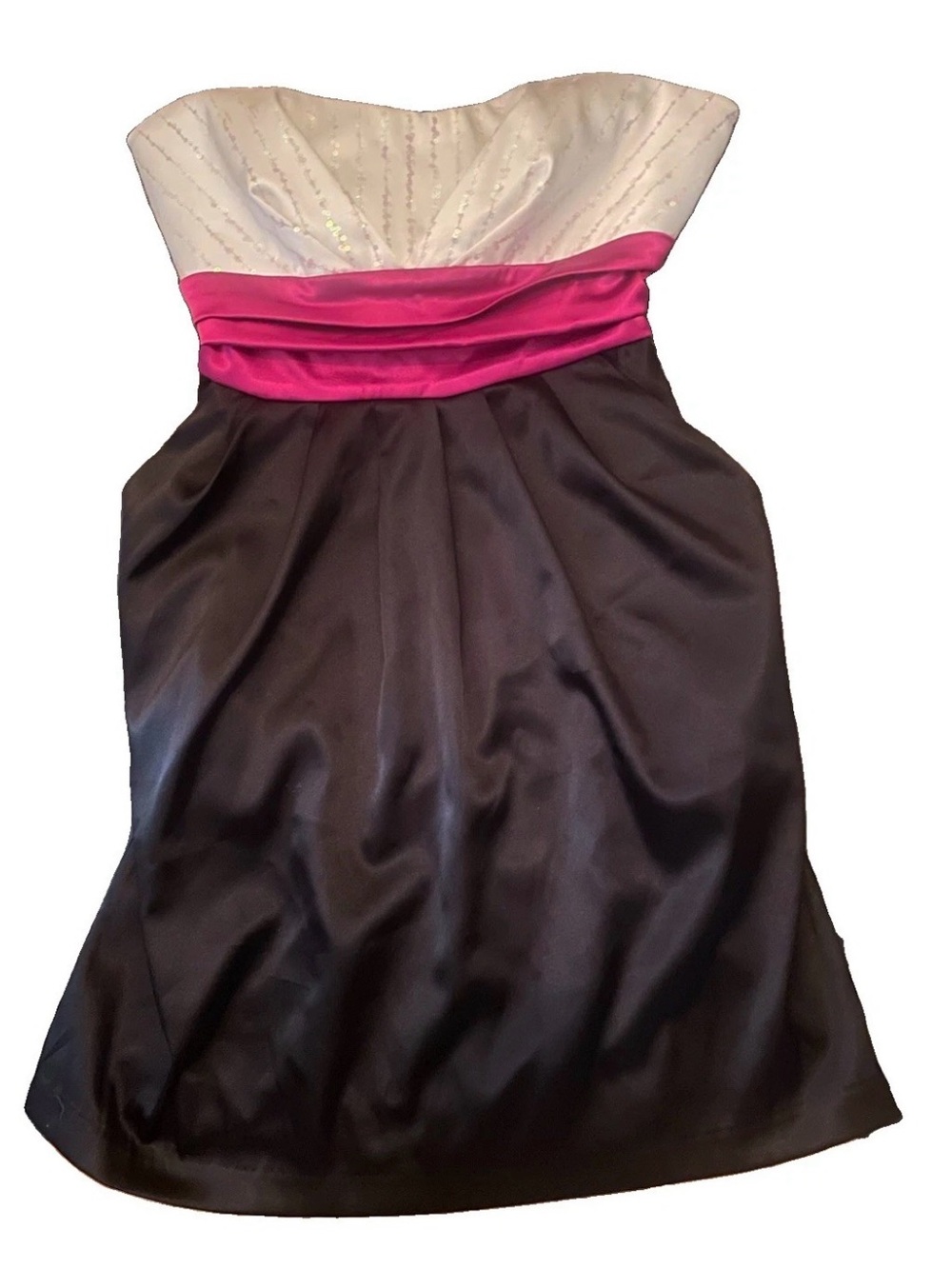 Strapless Ivory, Fuchsia & Black Satin Cocktail Dress